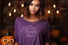 Halloween T-Shirt Mockup for Women, Purple TShirt Mockup, d3 Product Image 2