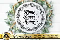 Home Sign SVG Home Round Sign SVG Farmhouse Wreath SVG Product Image 1