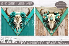 3D Bull Skull Sublimation Skinny Tumbler Wraps | Png Product Image 2