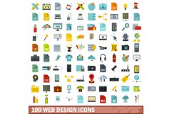 100 web design icons set, flat style Product Image 1