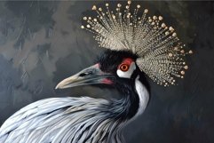 Closeup of a grey crowned crane with its striking headgear a Product Image 1