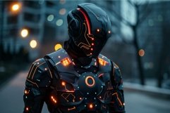Futuristic cyborg with neon highlights in urban setting Product Image 1