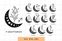Zodiac signs svg bundle | Crescent moon with wildflowers Product Image 1