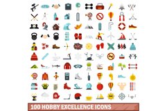 100 hobby excellence icons set, flat style Product Image 1