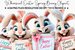 Easter Cute Whimsical Bunny Clipart PNG Product Image 1