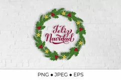 Feliz Navidad calligraphy with wreath of fir tree branches Product Image 1