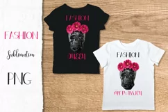 Fashion Queen Sublimation PNG Black skull pink flowers Product Image 1