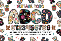 Vintage Boho Alphabet png clipart, boho letters doodle Product Image 1