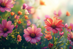 Pink Flowers Warm Sunlight Background Wallpaper Product Image 1