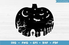 Halloween Night SVG Cut File, Halloween Pumpkin Shaped Scene Product Image 1