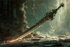 Mystical Ancient sword fantasy weapon. Generate Ai Product Image 1