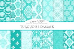 28 Turquoise Damask Patterns - Seamless Digital Papers Bundle Product Image 2