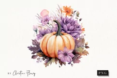 Watercolor Flower Pumpkin Clipart | Watercolor Halloween PNG Product Image 1