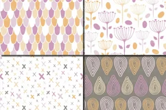 Violet and Orange Seamless Digital Paper / Pastel Hand drawn patterns / Scales, Hearts, Leaves, Terrazzo Backgrounds Product Image 3