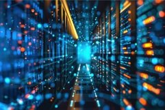 Futuristic server room with glowing lights Product Image 1