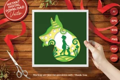 Papercut 3D Layered Girl with Pet Dog and Flowers Template Product Image 3