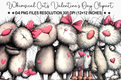 Whimsical Cats Valentine's Day Clipart, Valentine's Day PNG Product Image 1