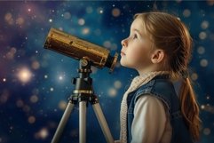 Intelligent Child astronomer looking at stars. Generate ai Product Image 1