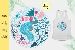 A mermaid with a shock of turquoise hair. Hand drawn Product Image 1