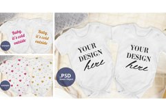 Two Baby bodysuits Mockup Neutral background PSD & JPG Product Image 1