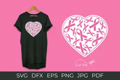 Pink Ribbon SVG. Breast Cancer Awareness month in heart Product Image 1