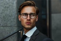 Handsome businessman wearing glasses looking away from camer Product Image 1