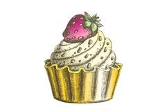 Color Creamy Delicious Cake Sweet Dessert Ink Vector Product Image 1