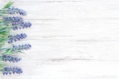 Floral background with lavender flowers on wood stock photo Product Image 1