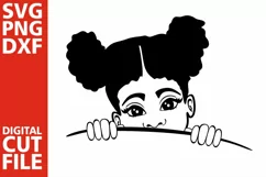 Peeking Afro Girl svg, Black Kids, Melanin svg, Afro Puffs Product Image 2