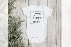 Rustic Baby Bodysuit Mockup Farm House Style w/Green Plants Product Image 1