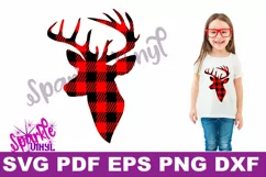  Buffalo Plaid Reindeer Deer Head Silhouette Printable svg cut files for silhouette or cricut Product Image 1