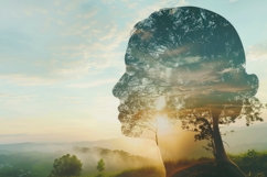 Woman Silhouette with Tree and Sunset Background Wallpaper Product Image 1
