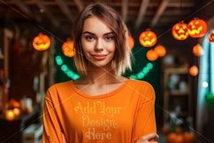 Halloween T-Shirt Mockup Women, Orange T-Shirt Mockup, d18 Product Image 2