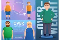 Obesity banner set, cartoon style Product Image 1