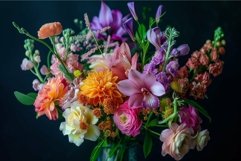 Lush bouquet of mixed flowers on dark background Product Image 1
