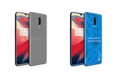 OnePlus 6T Vinyl Skin Design Mockup 2018 Front-Back Angled Product Image 2