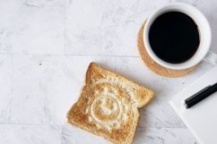 Topview flat lay of working table with coffee. Product Image 1