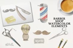 Barber Shop Watercolor 12 Elements Mens Hair Dressers Shave Product Image 3