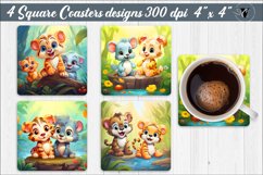 Square Coasters png | Baby animals sublimation Product Image 1