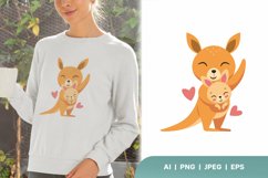 Adorable Mother and Baby Kangaroo with Hearts Illustration Product Image 1