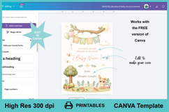 Woodland Baby Announcement Template 5x7 Canva Editable Product Image 3