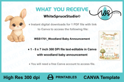 Woodland Baby Announcement Template 5x7 Canva Editable Product Image 5