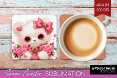 Baby Bear Valentine Square Coaster Cute Valentines Day PNG Product Image 1