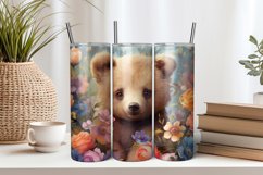 Baby Bear and Flowers 20oz Tumbler Sublimation PNG Product Image 1