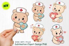 Baby Bear as a Nurse with Ice Pack and Band Aids Clipart Product Image 1