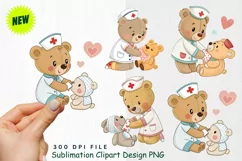 Baby Bear Nurse Bandaging Animal Hearts and Love Clipart Product Image 1