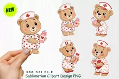 Baby Bear Nurse in Valentine Scrubs with Love Pill Clipart Product Image 1