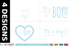 Soft blue and gray It’s a Boy lettering for newborn stationery and celebration cards