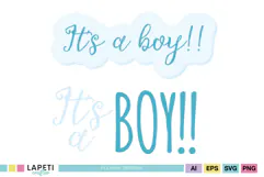 Large blue It's a Boy lettering design for baby announcements and newborn projects