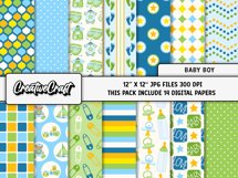 Baby Boy Digital Papers, baby shower scrapbook designs Product Image 2